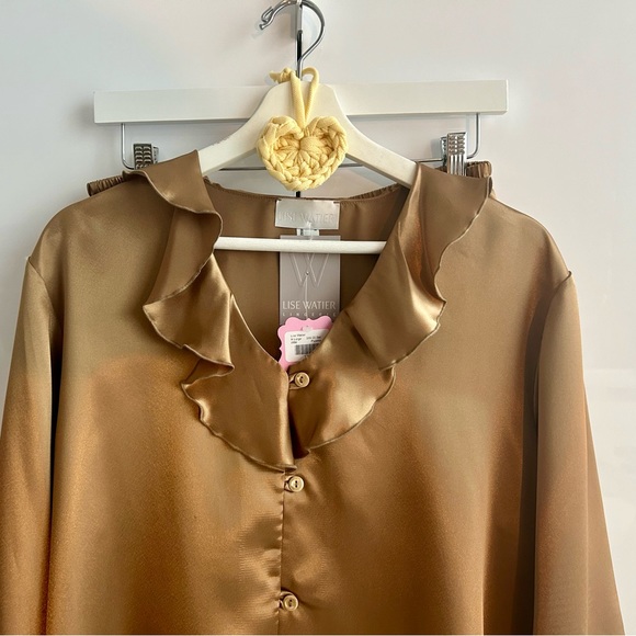 LISE WATIER Lingerie Satin Silky Pajama Set Extra Large Beige Gold Sleepwear - Picture 4 of 17